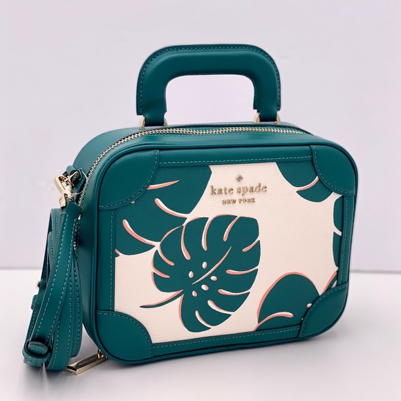 Kate Spade monstera leaves traveler trunk crossbody bag - Picture 4 of 13